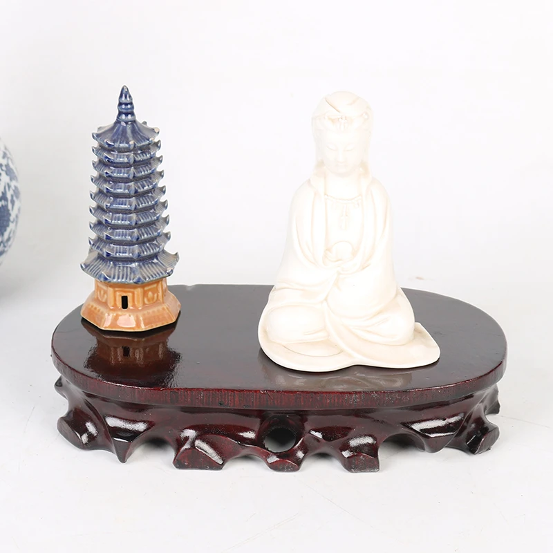 a019b-3椭圆形17-11cm实木奇石底座可挖槽鱼缸花瓶花盆景托架