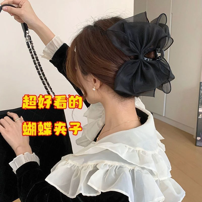 非金属发饰 在逃公主蝴蝶结抓夹洋气网红新款鲨鱼夹透明女甜美风
