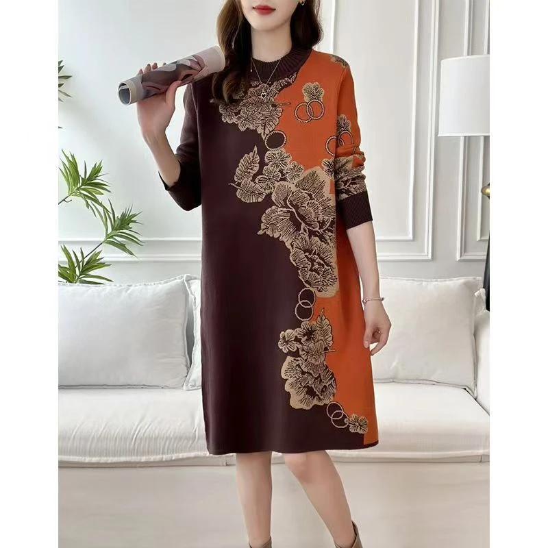 9008#新款洋气大码时尚中长宽松显瘦连帽百搭打底加厚针织毛衣裙