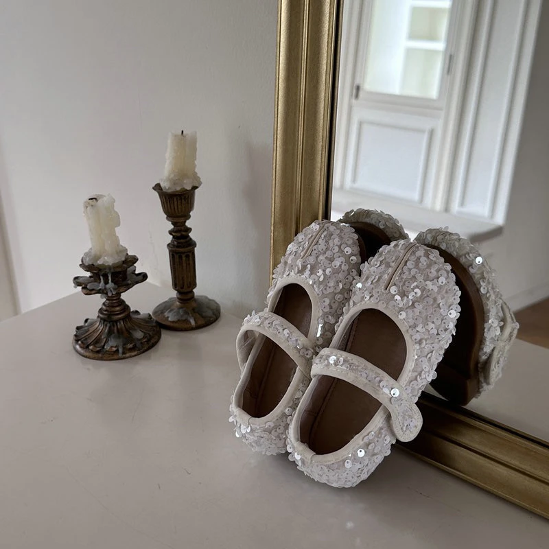 GUSHI·千金风女童假分趾·白色亮片公主单鞋女童