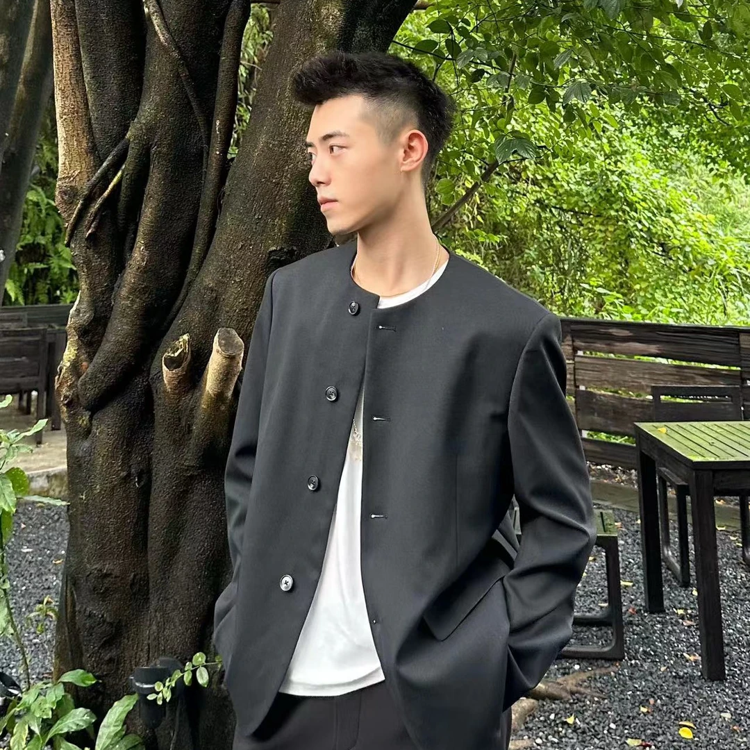 24fw羊毛混纺夹克无领西装男士