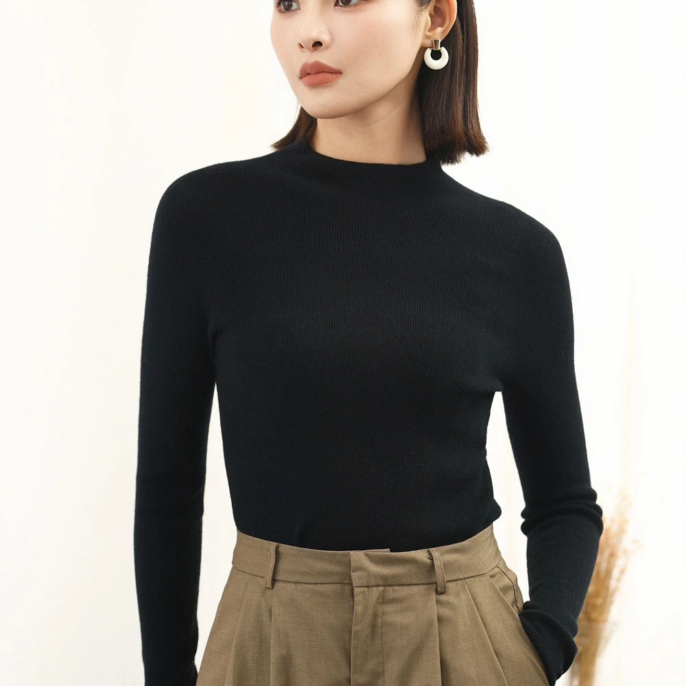 【妞妞】精致修身针织衫打底衫打底新款女上衣16108黑色打底衫