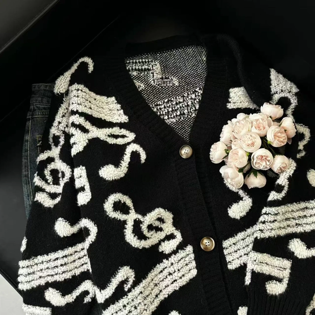 《妞妞》音符慵懒风新款气质针织开衫厚款提花1099746