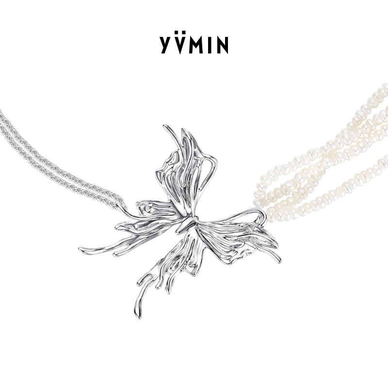 YVMIN/尤目 坠链均925银合成锆石 涟漪系列  多层液态蝴蝶项链
