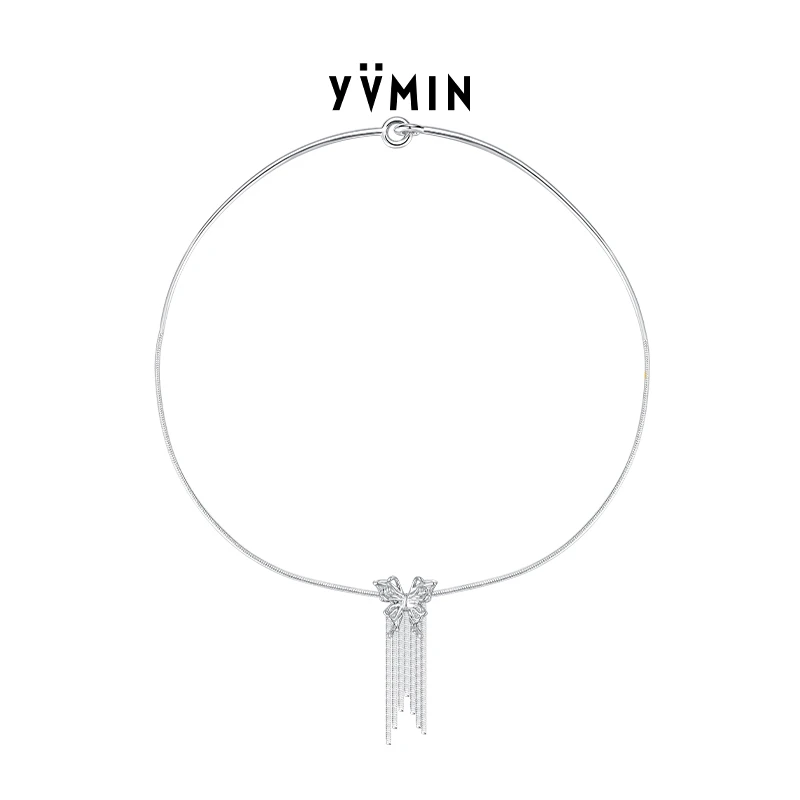 YVMIN/尤目 链子925银 液态蝴蝶短流苏项链个性轻奢小众锁骨链