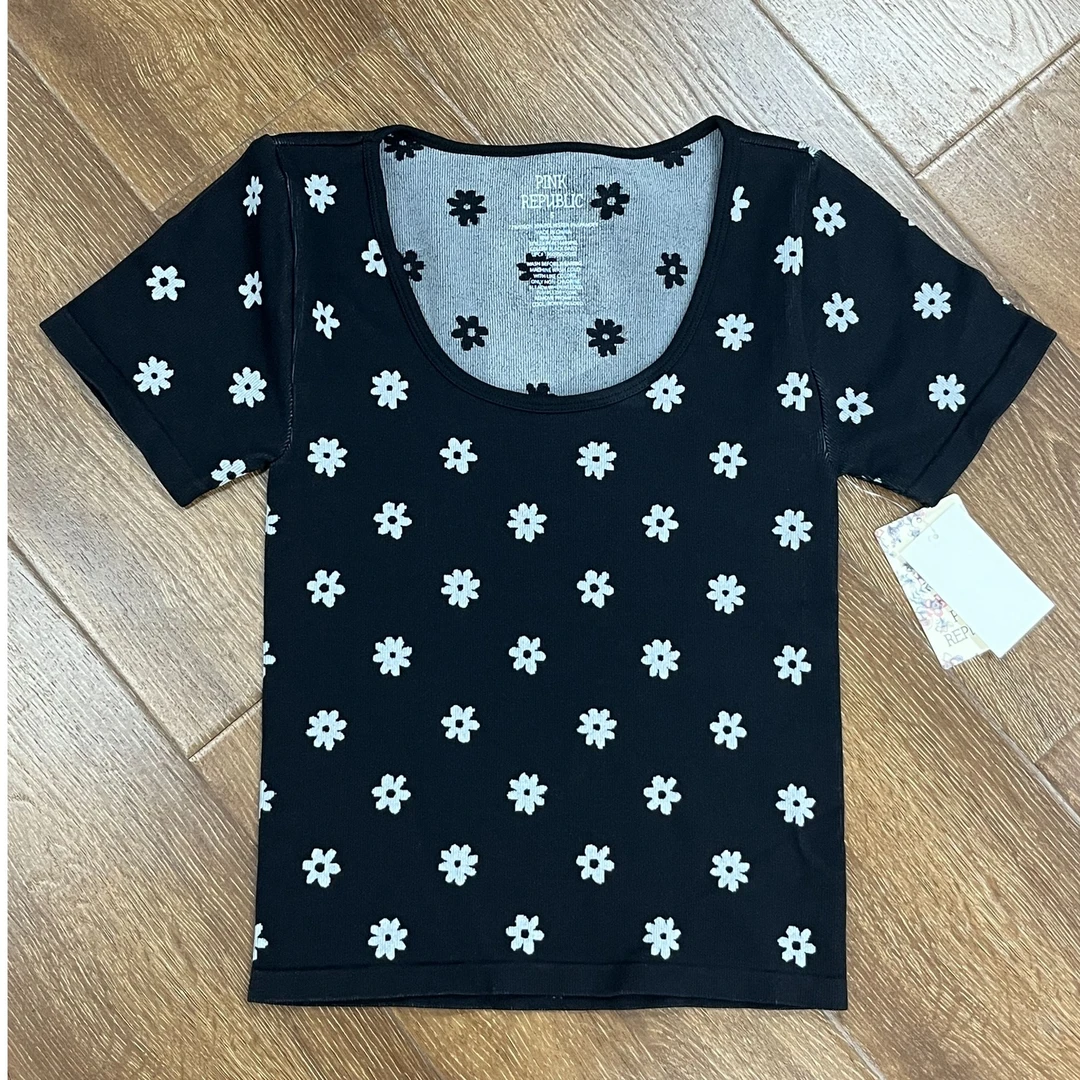 无缝印花短袖收腰显瘦外贸13686