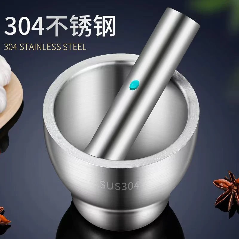 手动实心捣蒜器老式研磨器304不锈钢捣碎器擂钵蒜泥器家用捣药罐