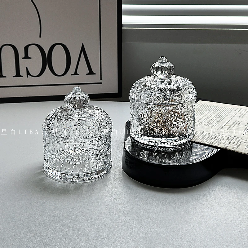 韵器ins储物罐摆件装饰品带盖家居皇冠玻璃罐首饰戒子耳环收纳罐