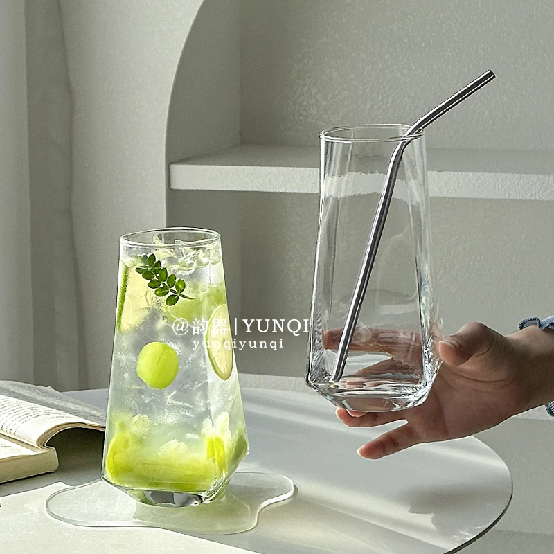 韵器ins方底果汁杯水果茶苏打气泡水冷饮玻璃杯高颜值拿铁咖啡杯