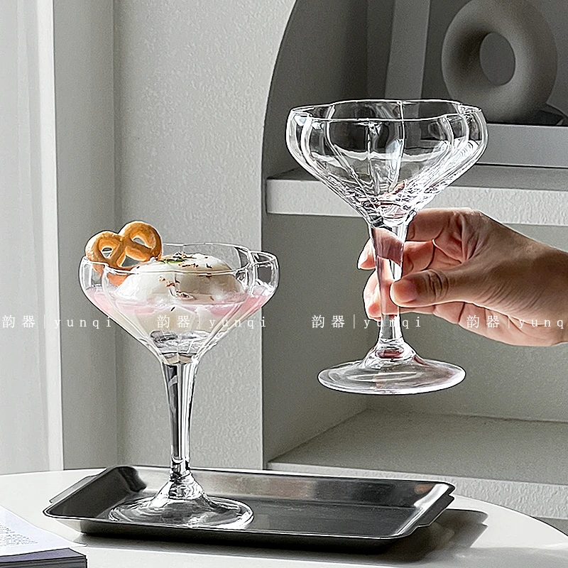 韵器ins风鸡尾酒玻璃杯香槟杯高颜值果酒冷饮杯芙蓉高脚杯甜品杯