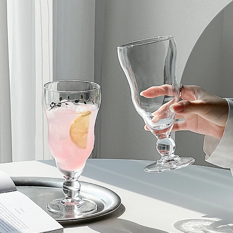 韵器ins风果汁玻璃杯牛奶奶昔冷饮杯家用带吸管饮品杯丹麦矮脚杯