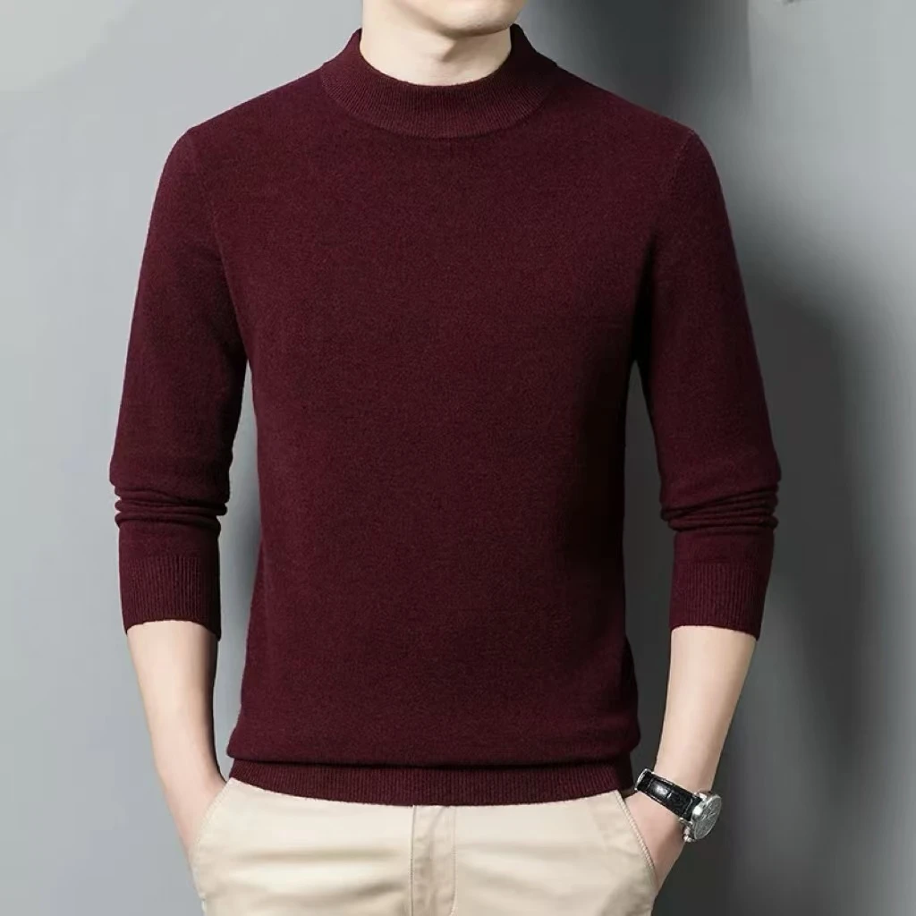 冬新款男士百搭净面套头羊绒衫冬季保暖加厚半高领针织潮流