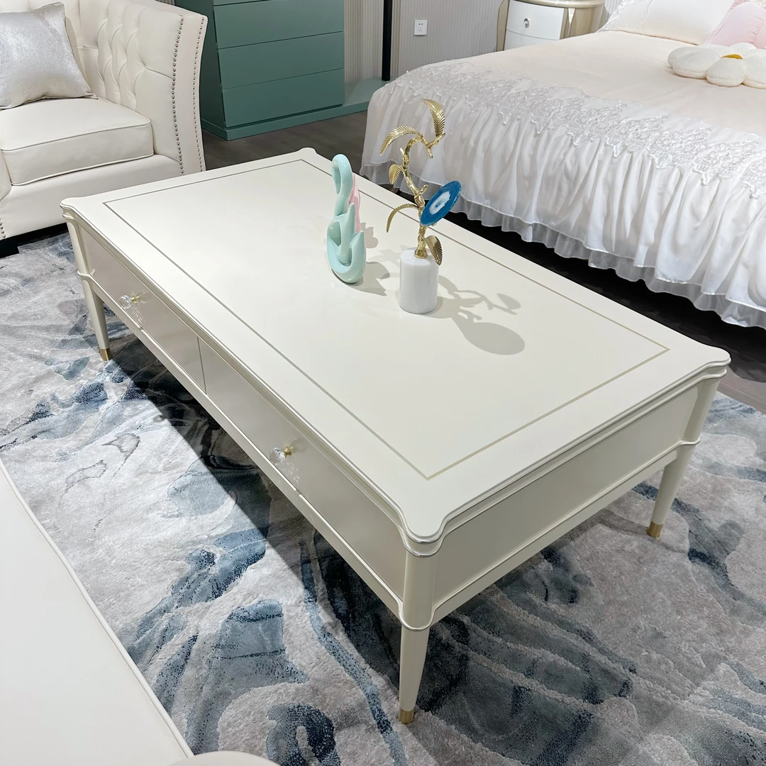 福利白色客厅实木家用长方形茶几/沙发茶桌/148*80*50cm/云朵茶几