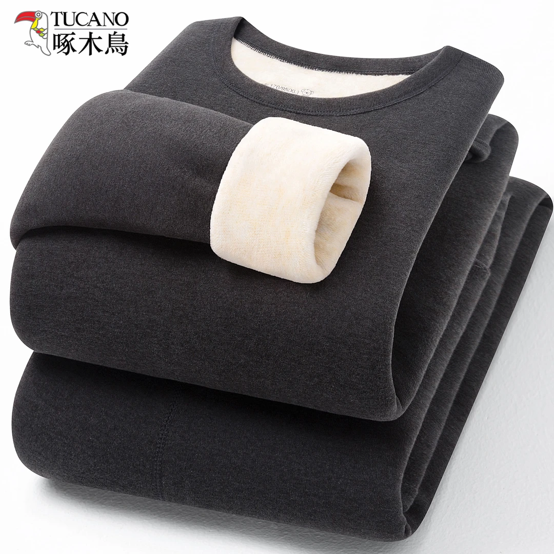 【含桑蚕丝+羊毛】啄木鸟保暖内衣套装男女情侣冬加绒加厚秋衣秋裤