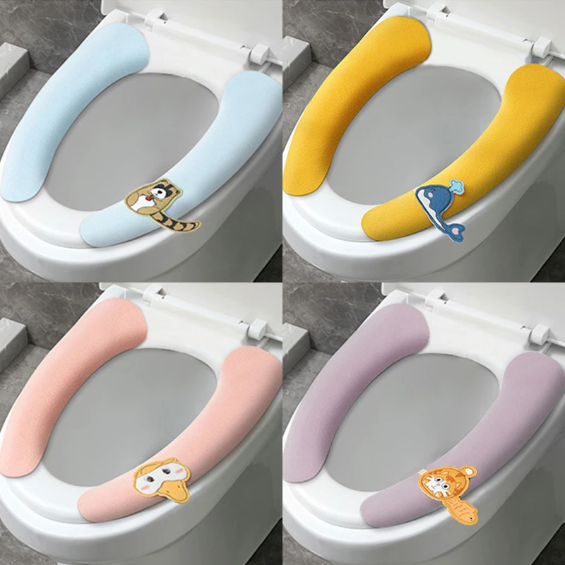 卡通提手马桶贴四季通用水洗静电吸附坐便贴家用粘贴式防水马桶垫