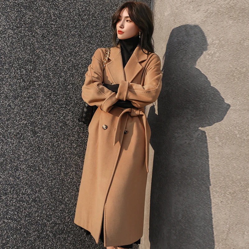 101801高端带里衬加厚10山羊绒大衣女中长款宽松羊毛呢外套