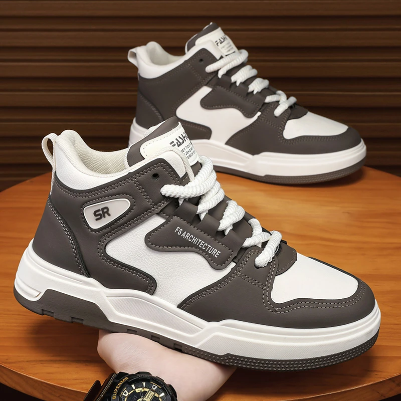 秋冬系带男款休闲潮鞋潮牌黑白熊猫小众设计感滑板鞋厚底滑板鞋