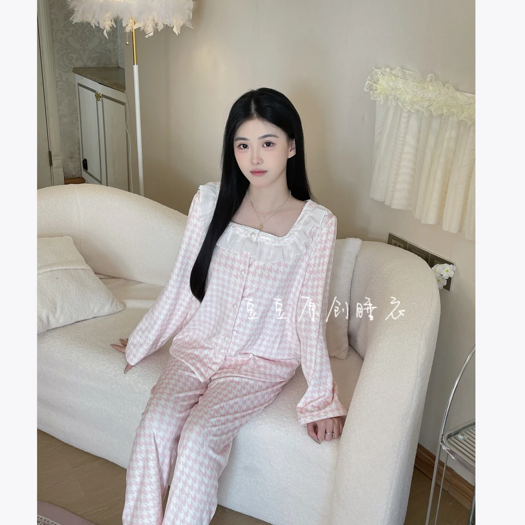 柔柔【蜜糖】海岛双面宝宝绒纯欲风显白冬保暖家居服冬蕾丝边开衫