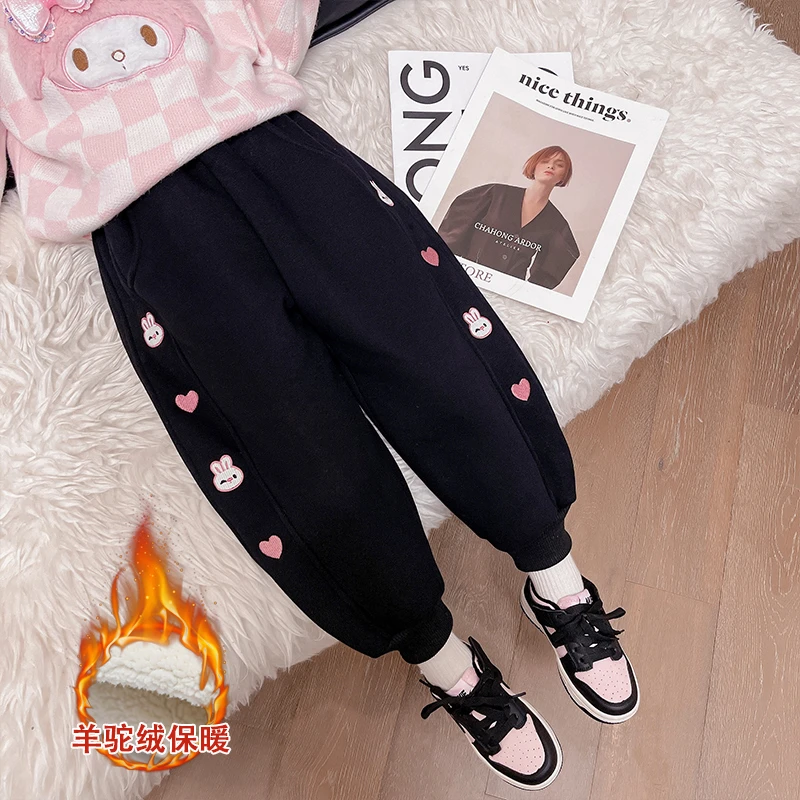 女童加绒一体绒卫裤秋冬新款洋气宝宝加厚冬季儿童运动外穿裤子