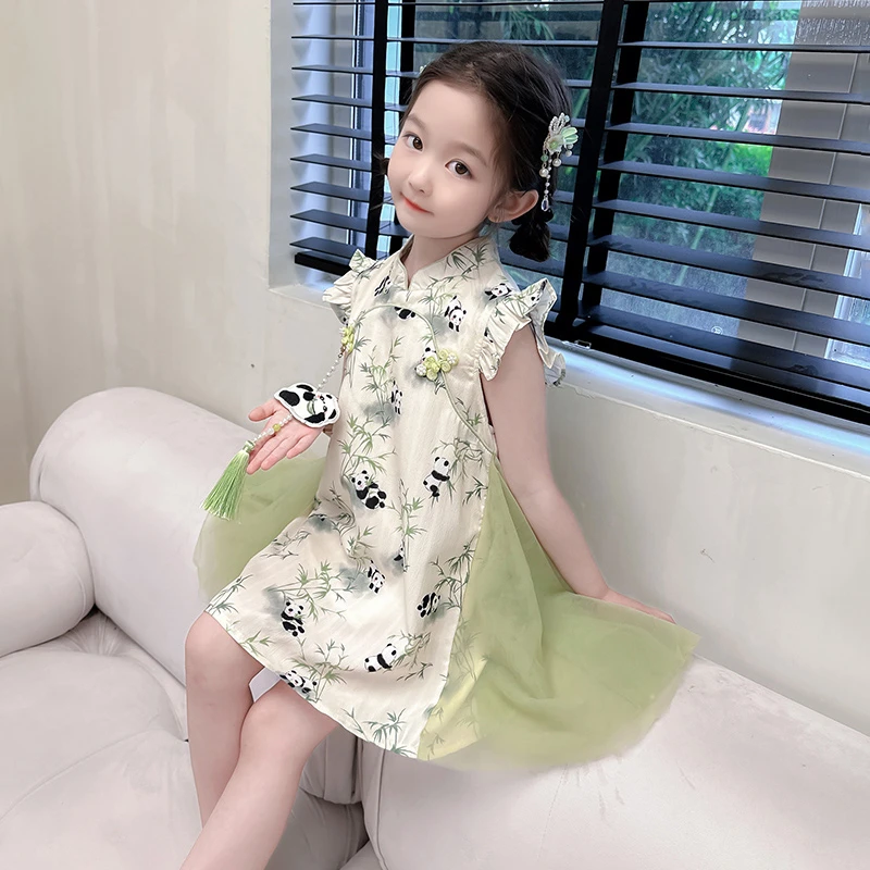 女童新中式旗袍连衣裙夏季新款洋气时髦女宝宝国风汉服网纱公主裙