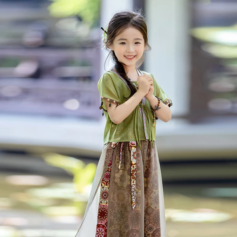 女童新中式南疆民族风两件套夏季新款洋气时尚中国风薄款套装超仙