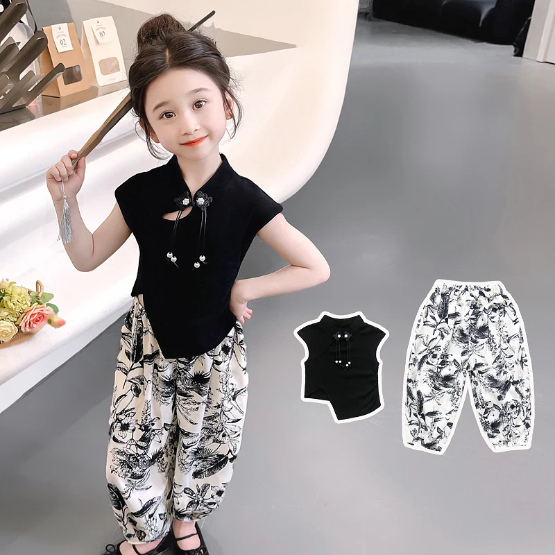 女童新中式国风两件套夏季新款洋气时尚女宝宝复古风旗袍儿童汉服