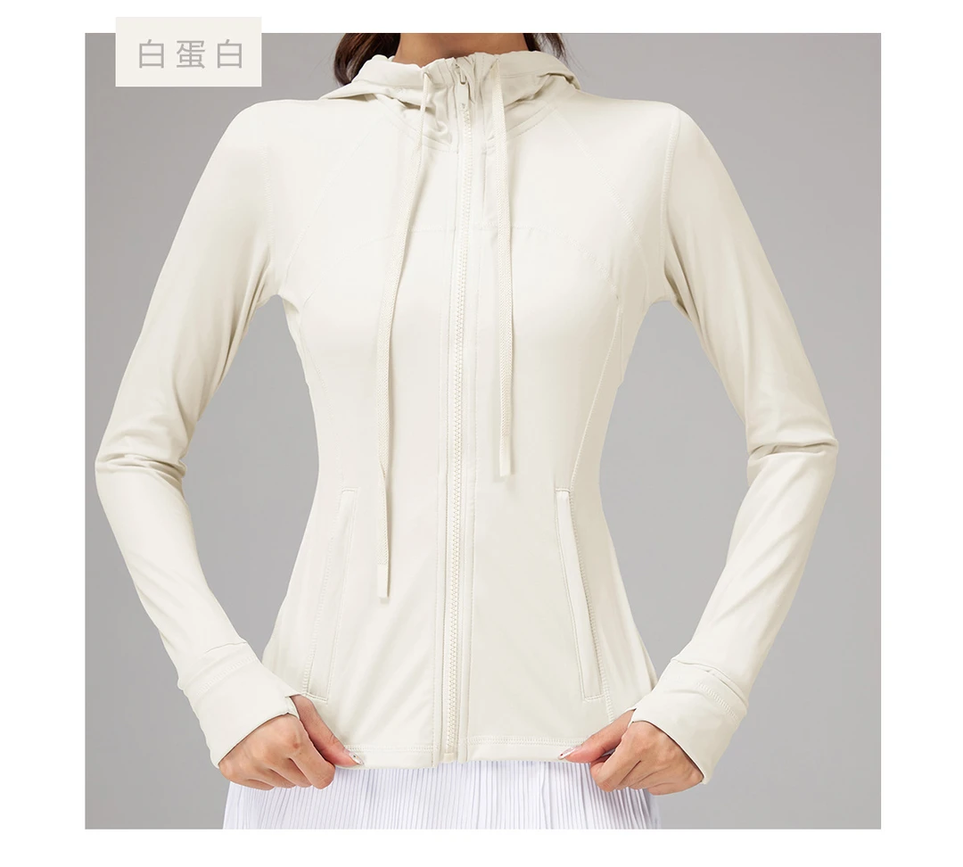 defin连帽运动跑步磨毛拉链开衫健身上衣lu夹克瑜伽服外套女