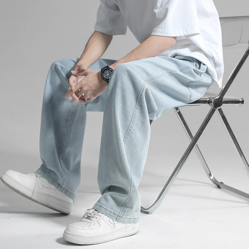 仓石一树牛仔裤男夏季薄款2025新款潮牌高端直筒宽松阔腿垂感拖地