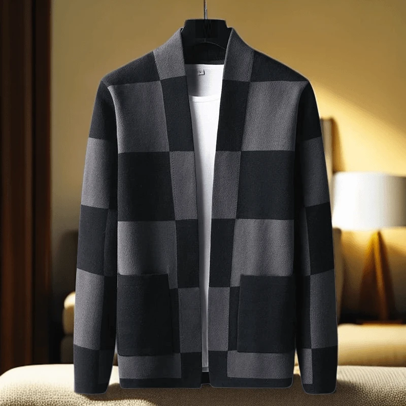 仓石一树针织开衫男士轻奢夹克2024秋冬季休闲格子毛衣时尚外套