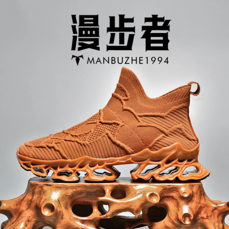 MANBUZHE2025新款高弹飞织增高运动鞋夏季男士网面休闲鞋