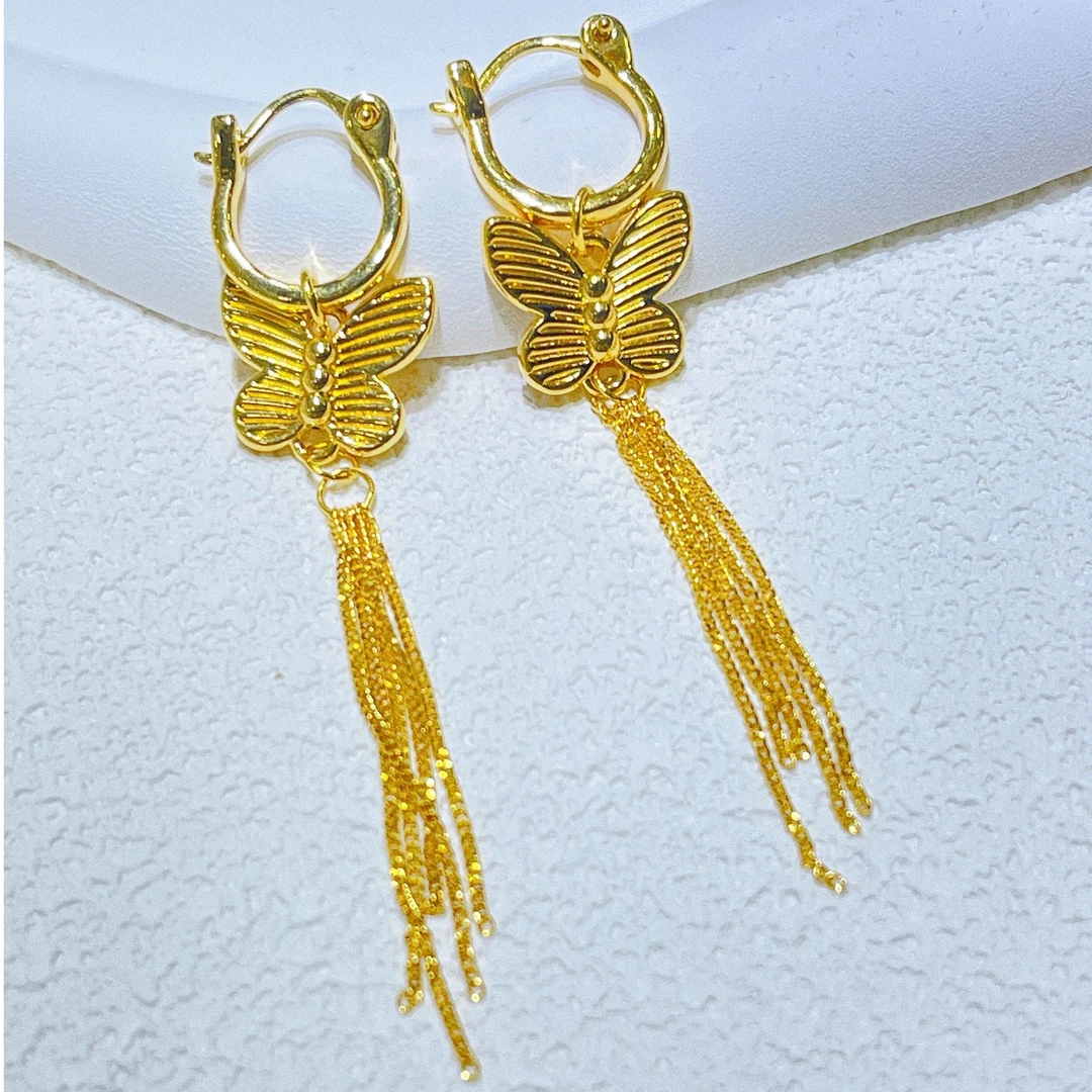 尚晶品珠宝足金999蝴蝶流苏耳扣黄金时尚耳环耳饰纯金5D工艺真金