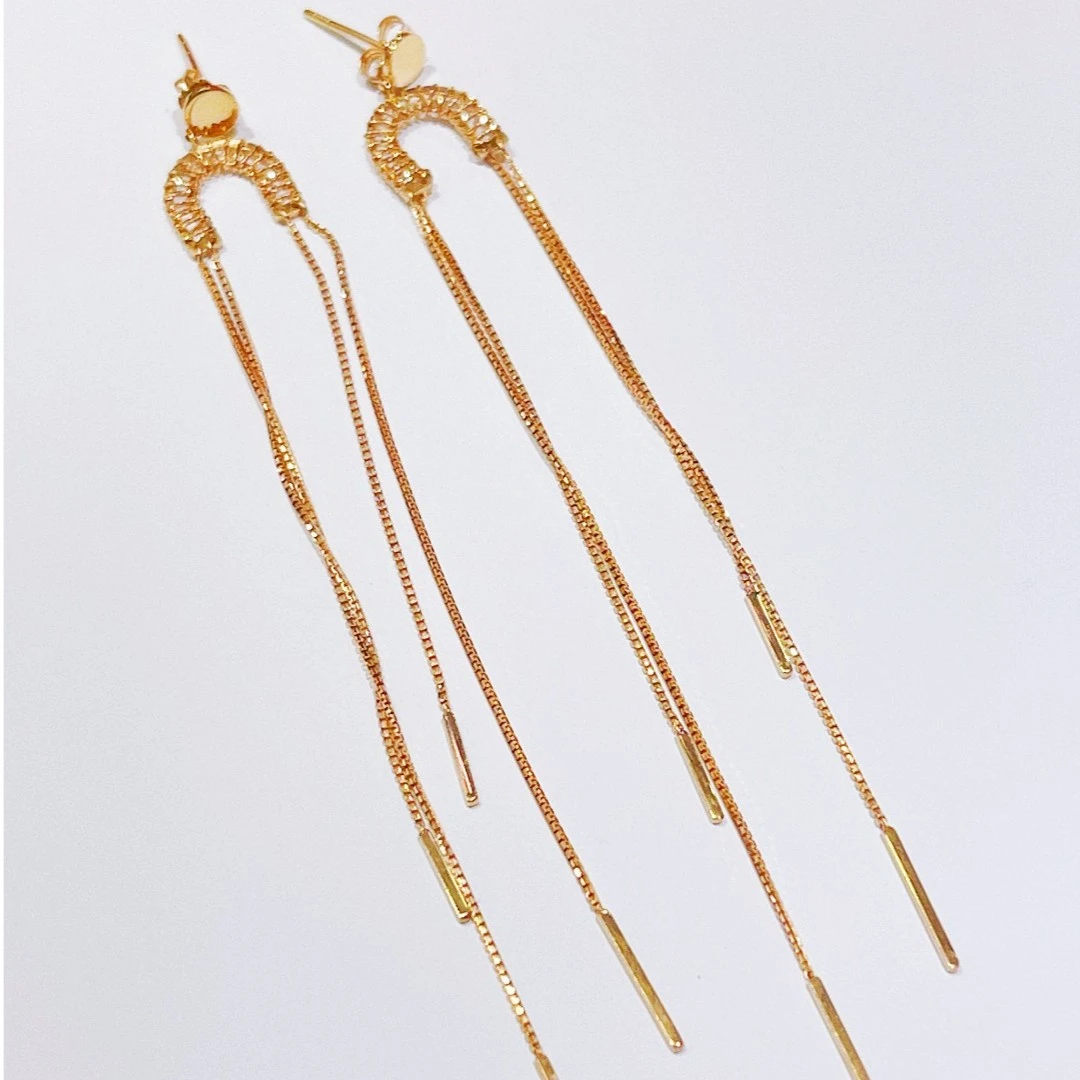 尚晶品珠宝18K金拱形盒仔链流苏耳钉K红玫瑰金色时尚彩金款AU750