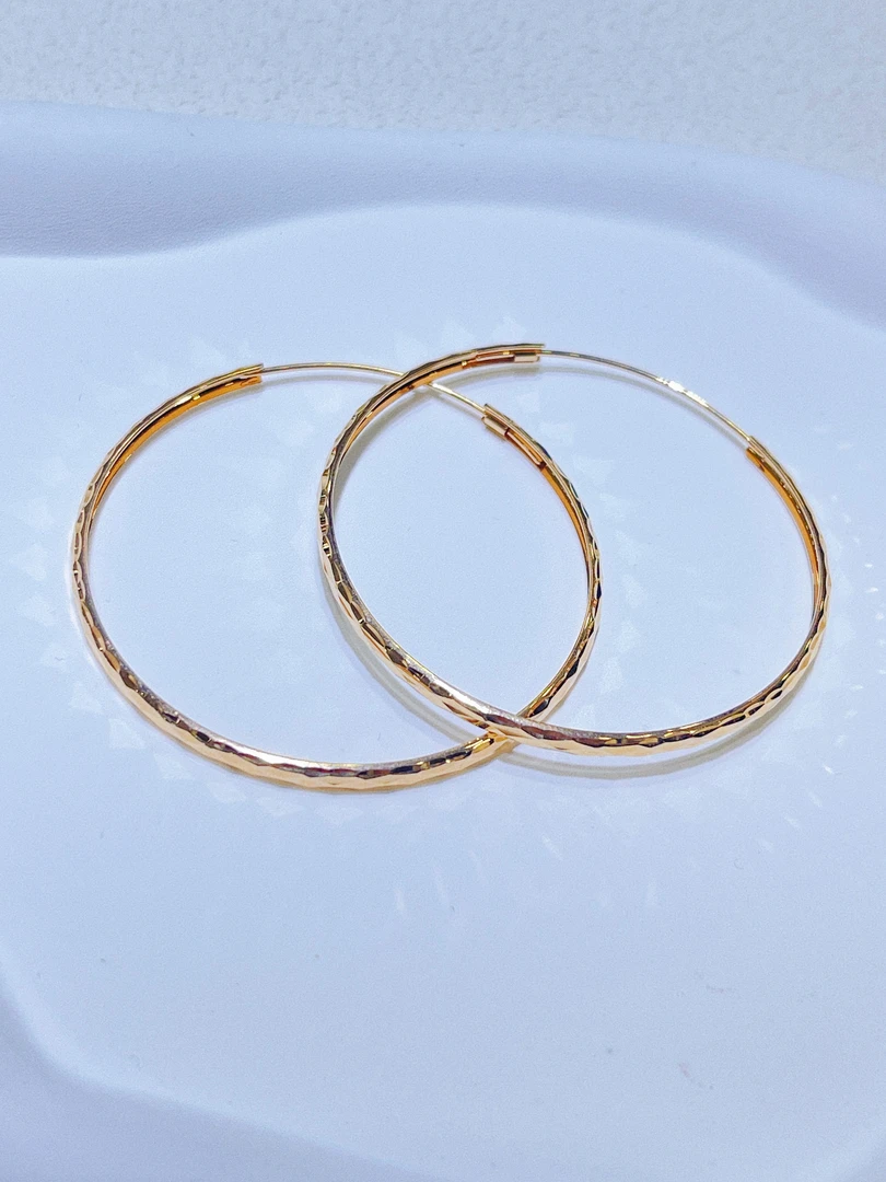 尚晶品珠宝18K金车花素圈51mm直径耳圈玫瑰金色时尚耳环彩金AU750