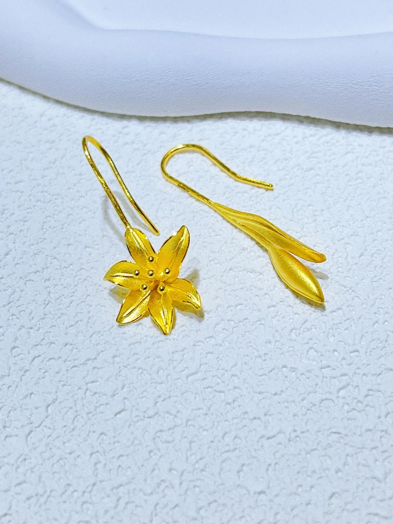 尚晶品珠宝足金999磨砂叶子花型AB款耳钩黄金时尚耳饰纯金工艺真