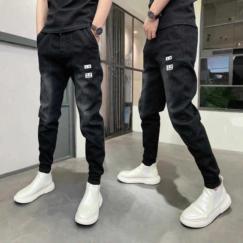 2025新款牛仔裤男韩版修身弹力秋冬束脚小脚裤男高端潮牌休闲长裤