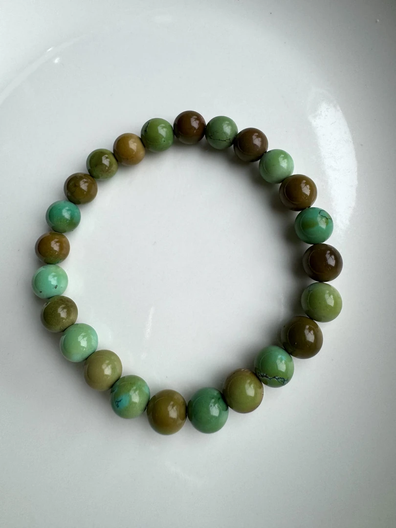 湖北十堰天然原矿绿松石圆珠手串多宝多彩单圈彩色时尚彩虹双色