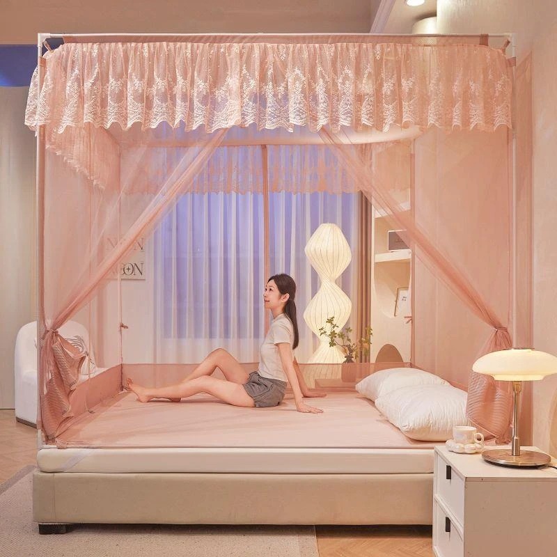 2024新款蚊帐家用卧室三开门蒙古包拉链全封闭床笠式防摔儿童蚊帐