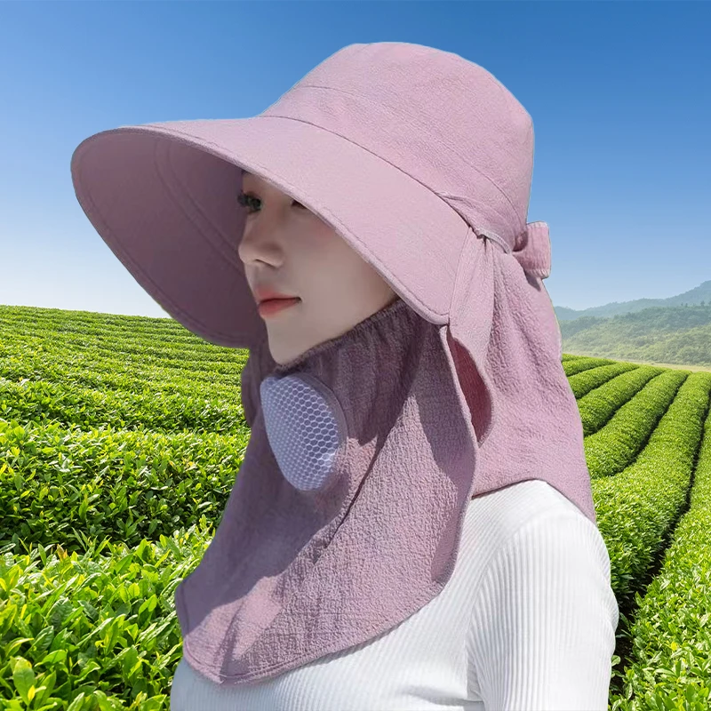 戴的户外女太阳帽采茶帽防晒遮脸面罩遮阳帽时尚电动车防护帽女士