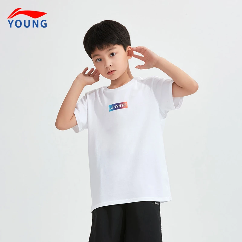 LI-NING/李宁儿童白色短袖t恤男中大童2024春夏运动时尚休闲上衣