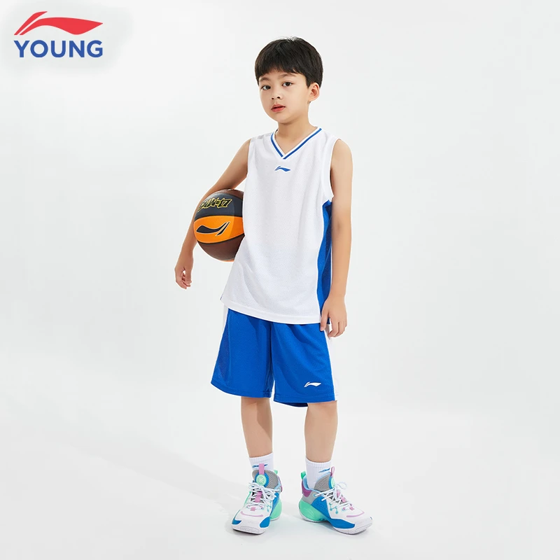 李宁男童背心球服夏装小学生运动服夏季网孔透气儿童速干运动套装
