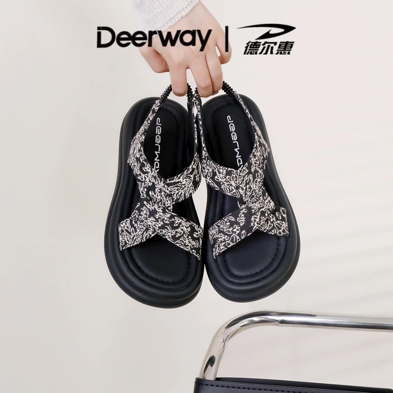 德尔惠女鞋时尚凉鞋2024新款秋季百搭透气外穿仙女风露趾平底3397