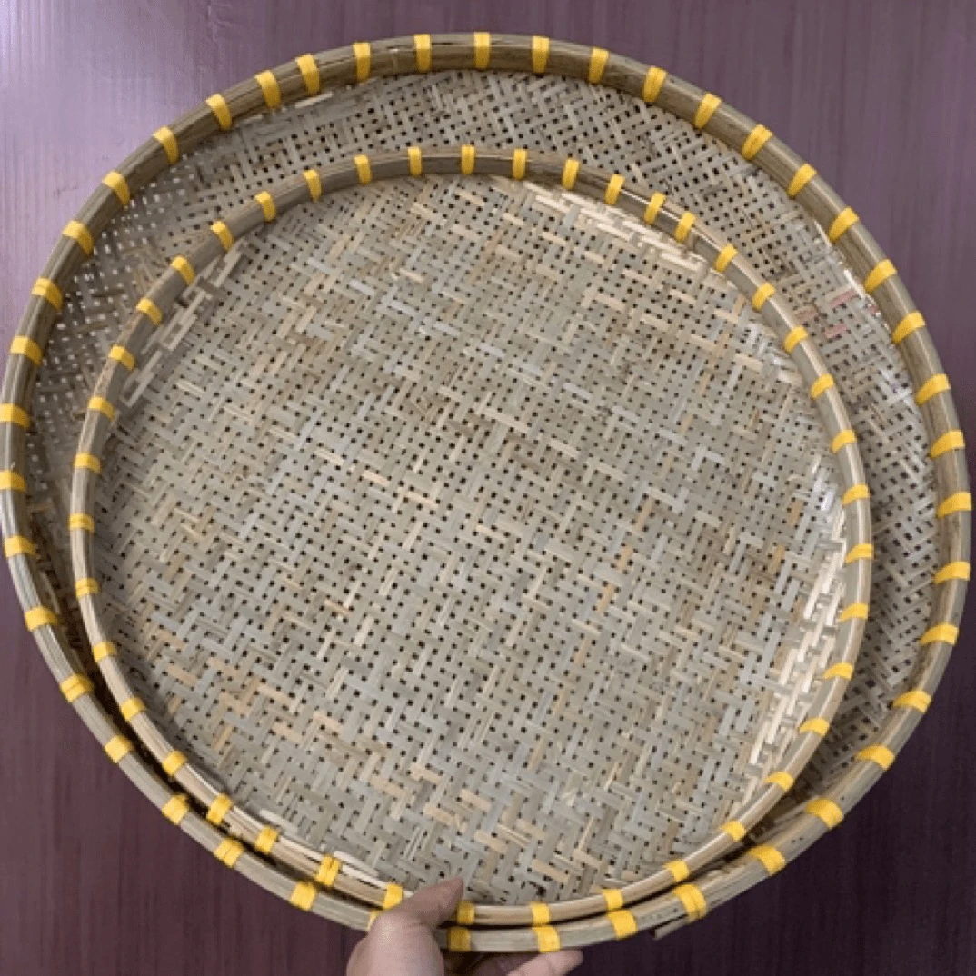竹青皮编织晾晒有孔簸箕筛子50/60厘米两个