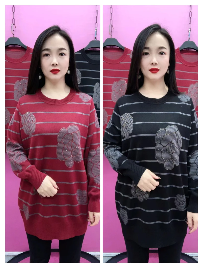 K99-836款大花横条针织衫