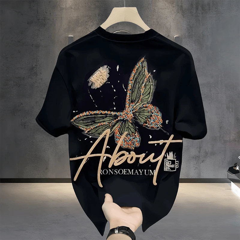 轻奢潮牌设计感印花短袖t恤男女夏季ins休闲时尚百搭宽松上衣潮流