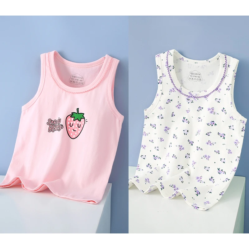 2024夏季新款儿童莱卡背心中小童工字背心男童女童卡通圆领背心