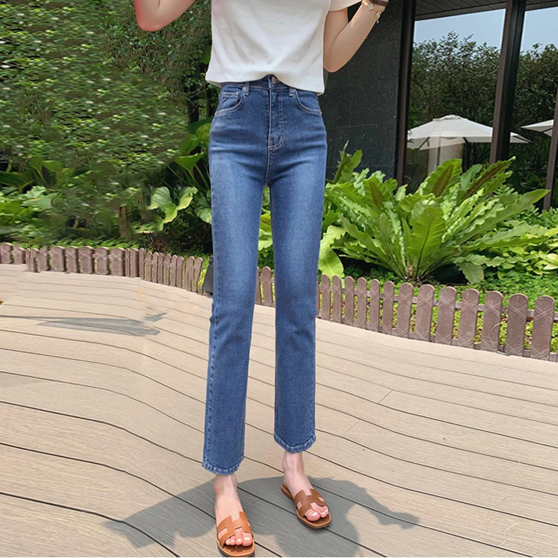 高腰直筒牛仔裤女小个子烟管裤2025春秋新款弹力显瘦窄版裤子