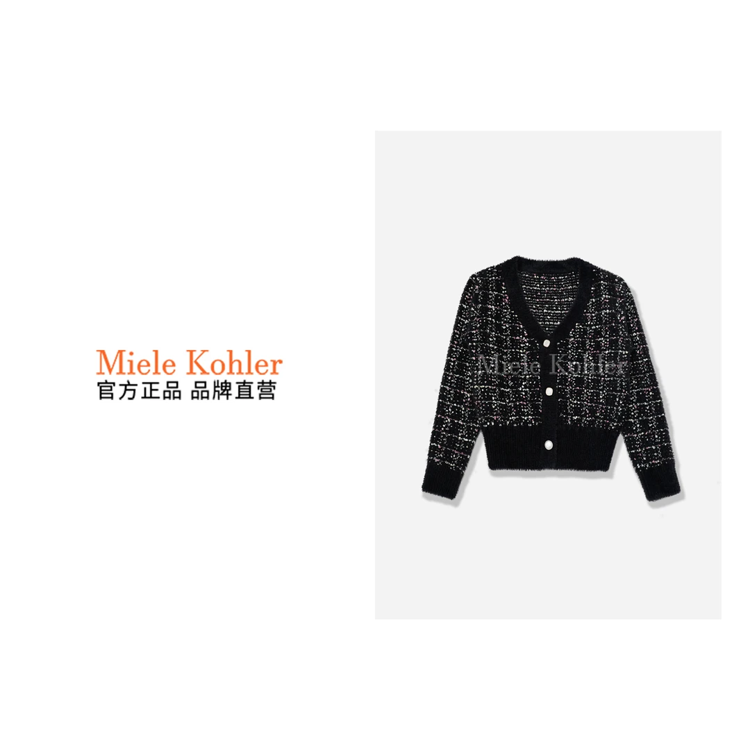 MieleKohler小香风时尚针织黑色复古开衫毛衣MKOYYL804