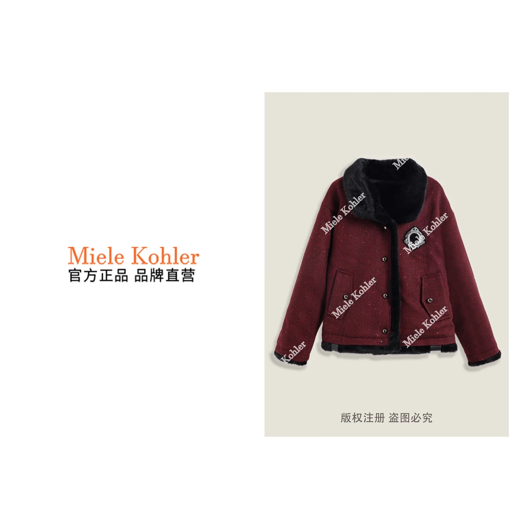 冬季绵羊毛拼接设计毛领安可拉红外套MKKQ87157【澳门小源同款】