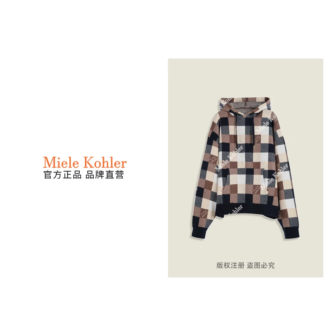 春季新款时尚复古格子连帽长袖女上衣MKKQ36232-2【澳门小源同款】