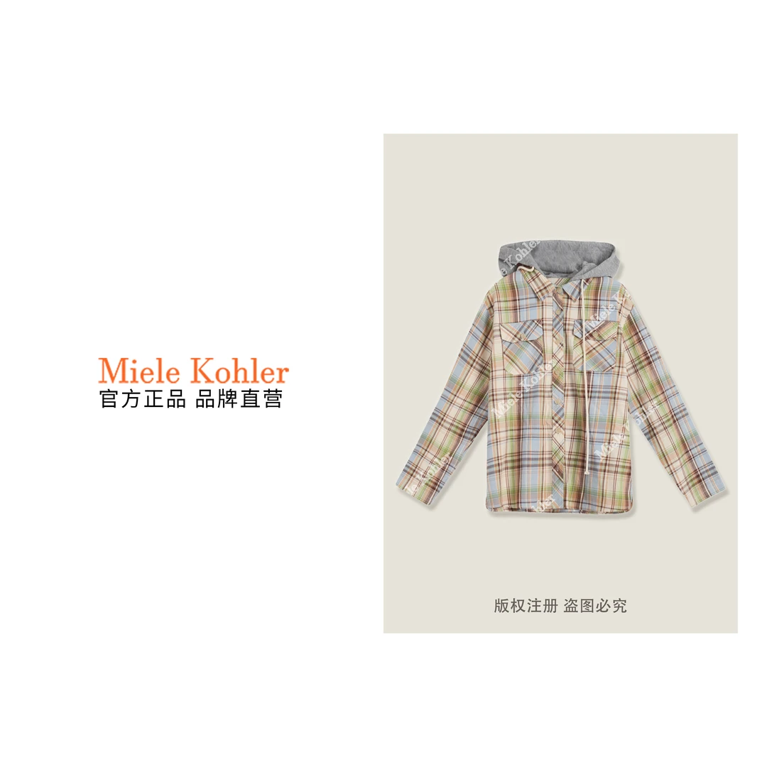 100%棉春季新款设计感格纹百搭长袖衬衫MKKQ85697【澳门小源同款】